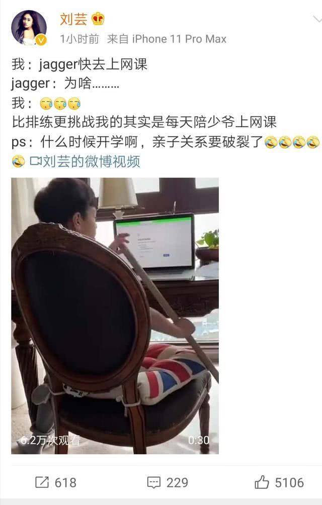 刘芸陪儿子上网课心酸 无奈称亲子关系要破裂了