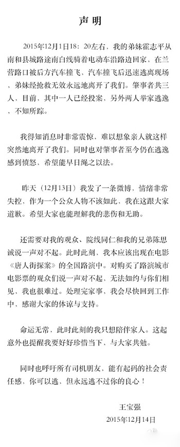 王宝强怒骂肇事逃逸者 王宝强家人车祸身亡系弟妹_王宝强个人资料