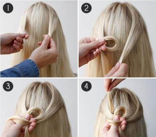 同心结新娘发型图片 四股头发编织同心结