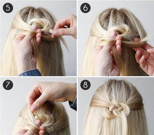 同心结新娘发型图片 四股头发编织同心结